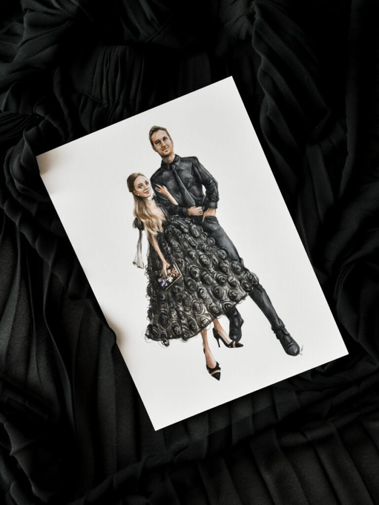 black tie couple fashion illustration