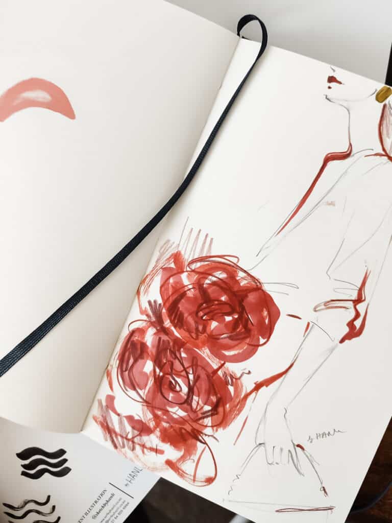 sketchbook fashion illustration red flowers