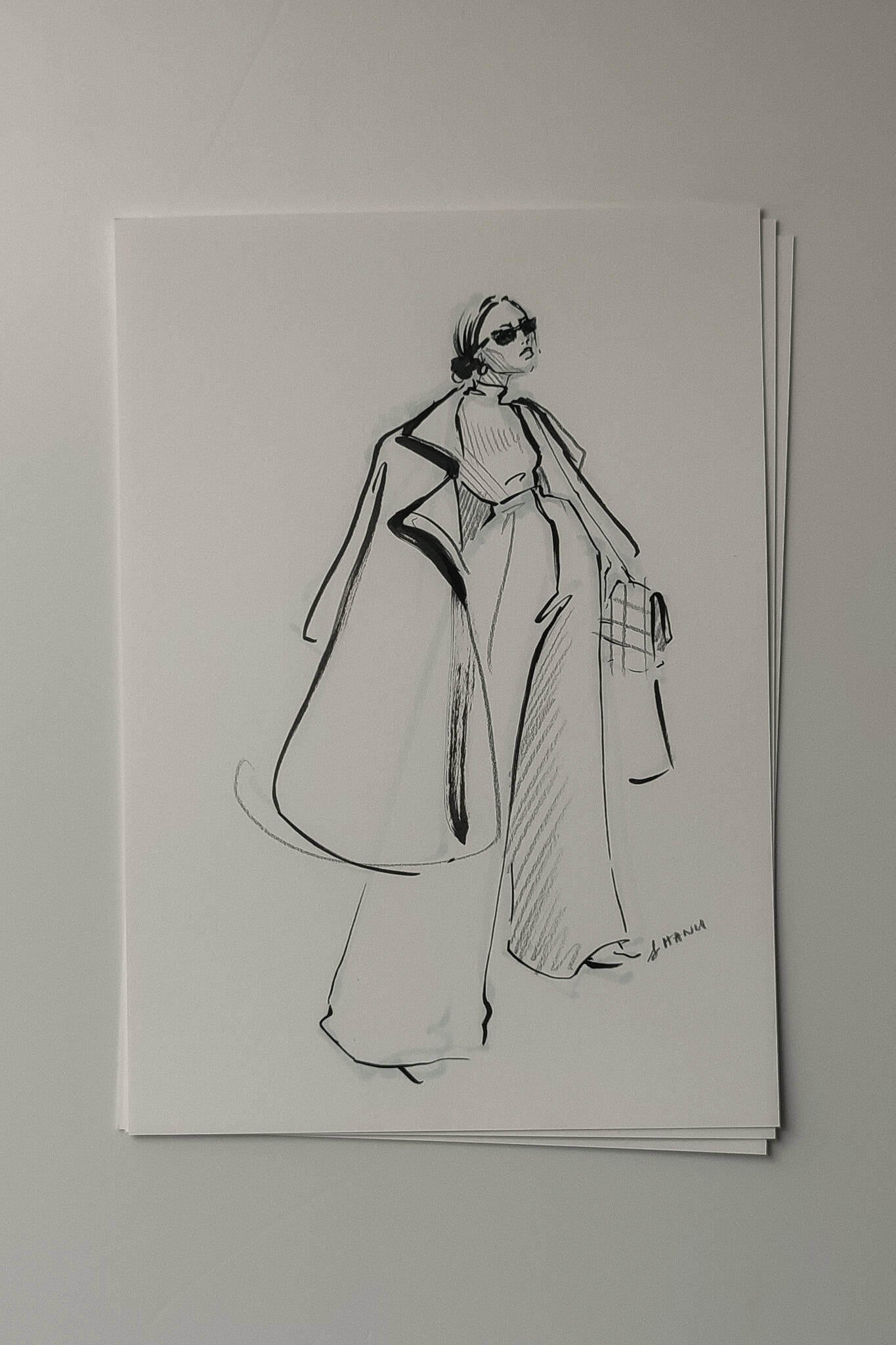 Example sketch of a live event fashion illustration with a full figure length fashion style by artist Hanli